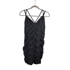 Ruched Bodycon Dress Sleeveless Mini Wild Fable‎ Black XS Plunge Shimmer Fitted